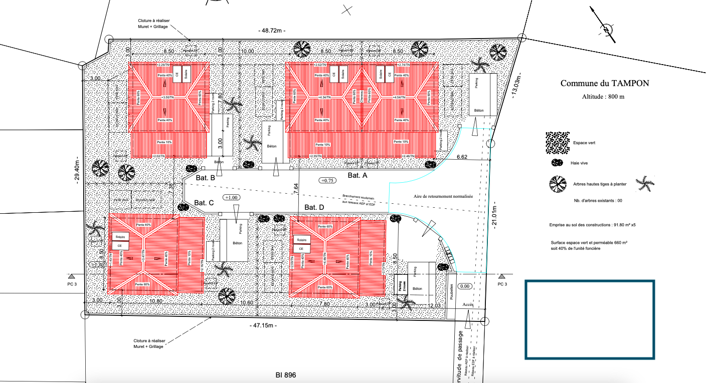 Parcelle constructible de 1636 m2 à vendre au Tampon (14e) Réunion