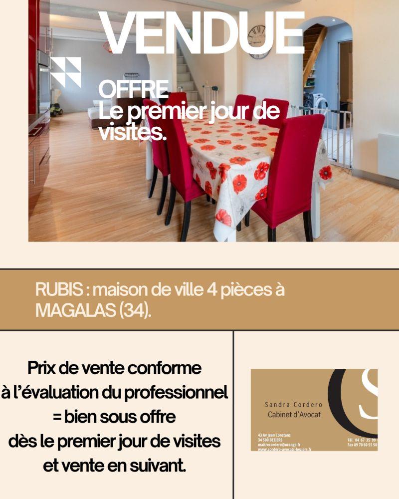 " RUBIS " une  maison de ville de 4 pièces à vendre sur MAGALAS (34480) - SOUS COMPROMIS