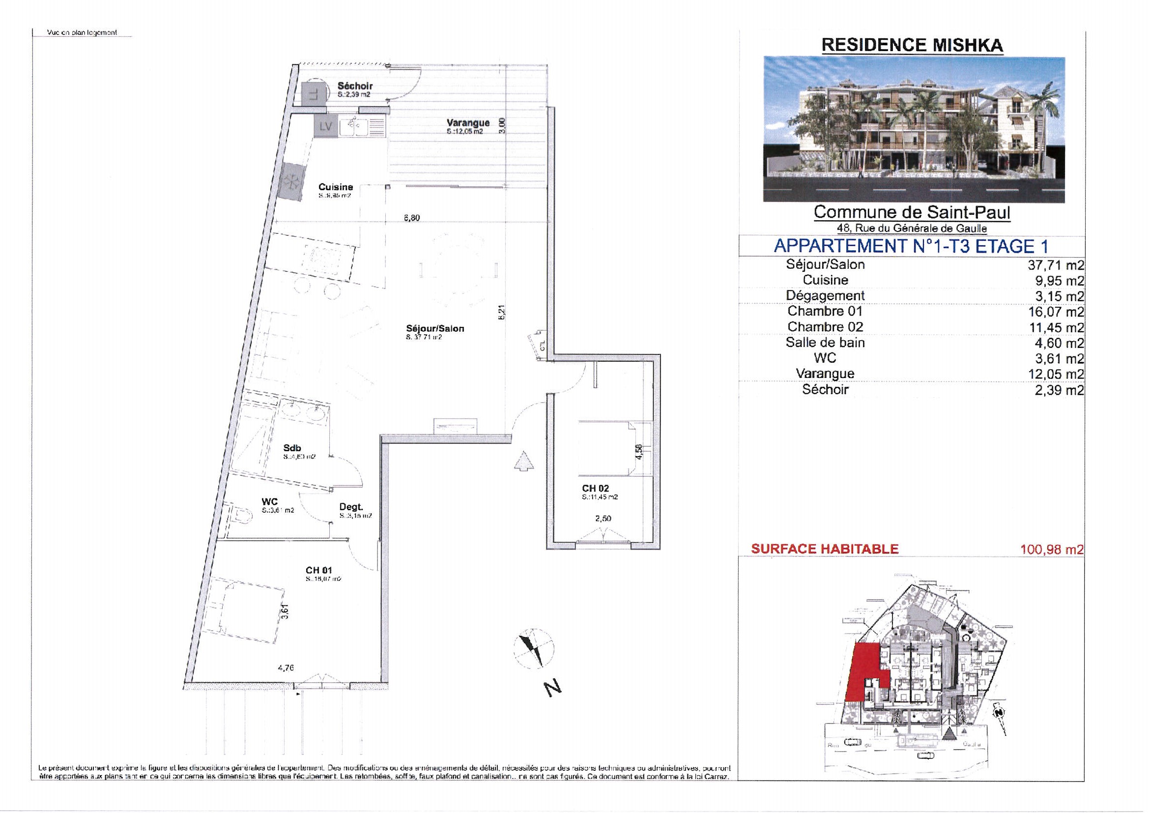 Saint-Gilles-Les-Bains du T3 au T4 neuf